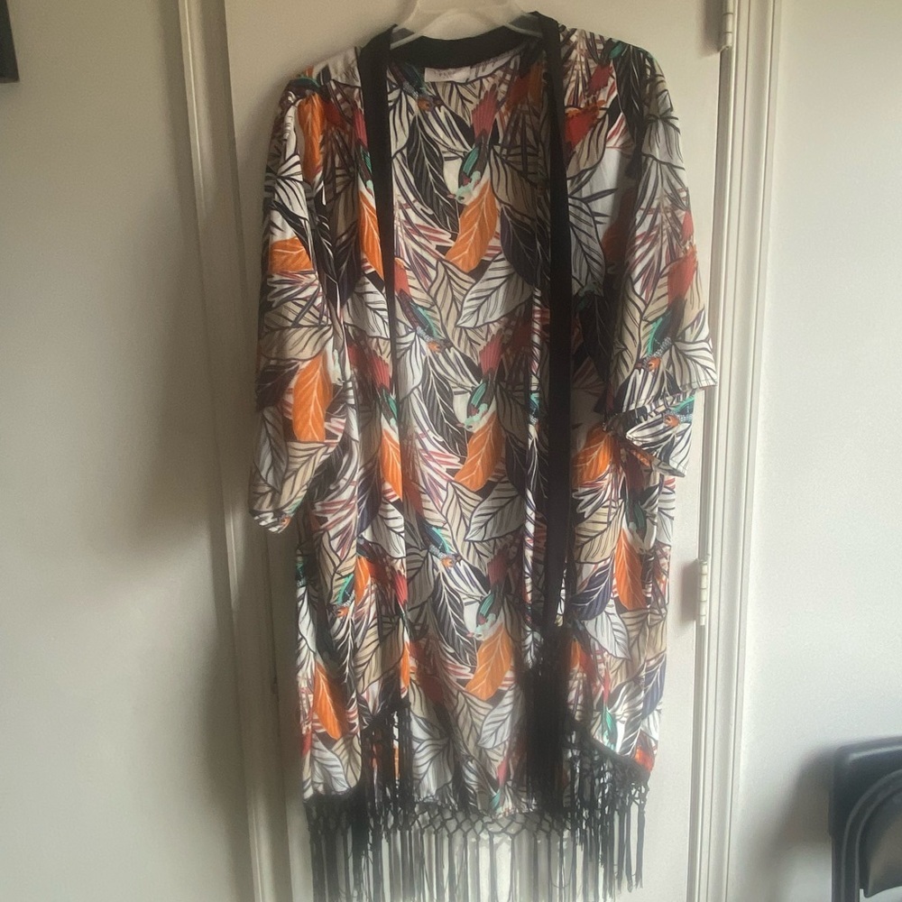 Janette Plus Multicolor Fringe Kimono‎ Jacket 3X